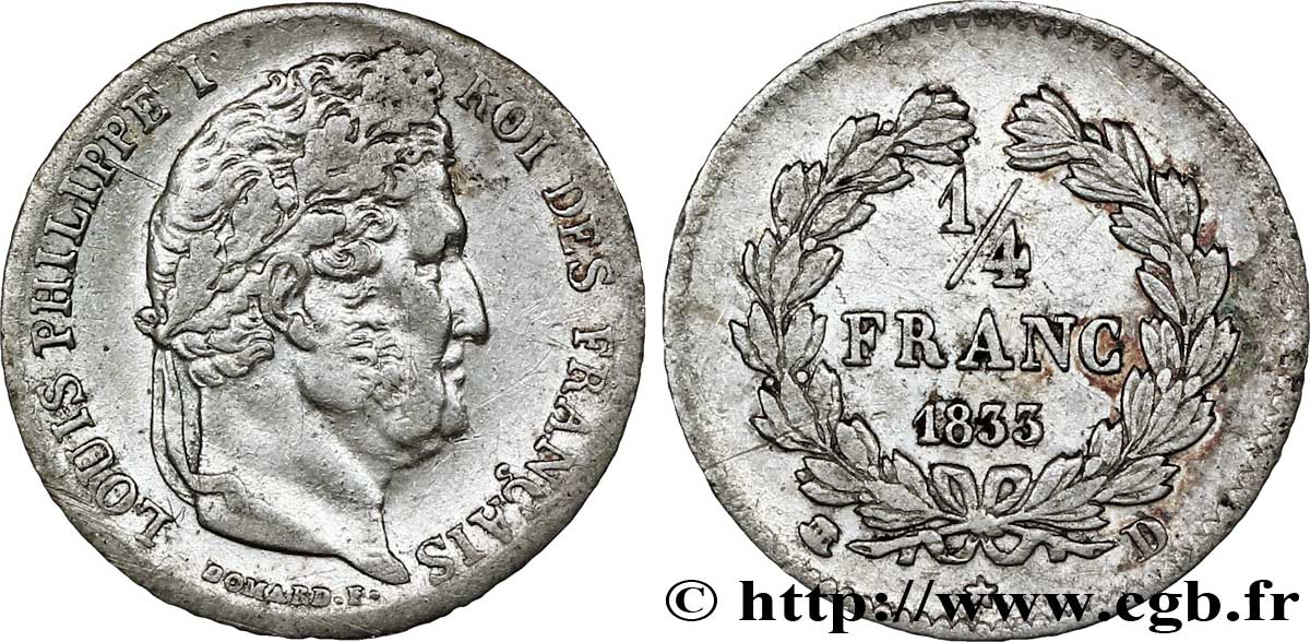 1/4 franc Louis-Philippe 1833 Lyon F.166/32 TTB45 