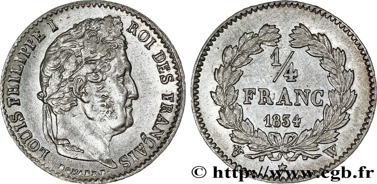 1/4 franc Louis-Philippe 1834 Lille F.166/48 AU50 