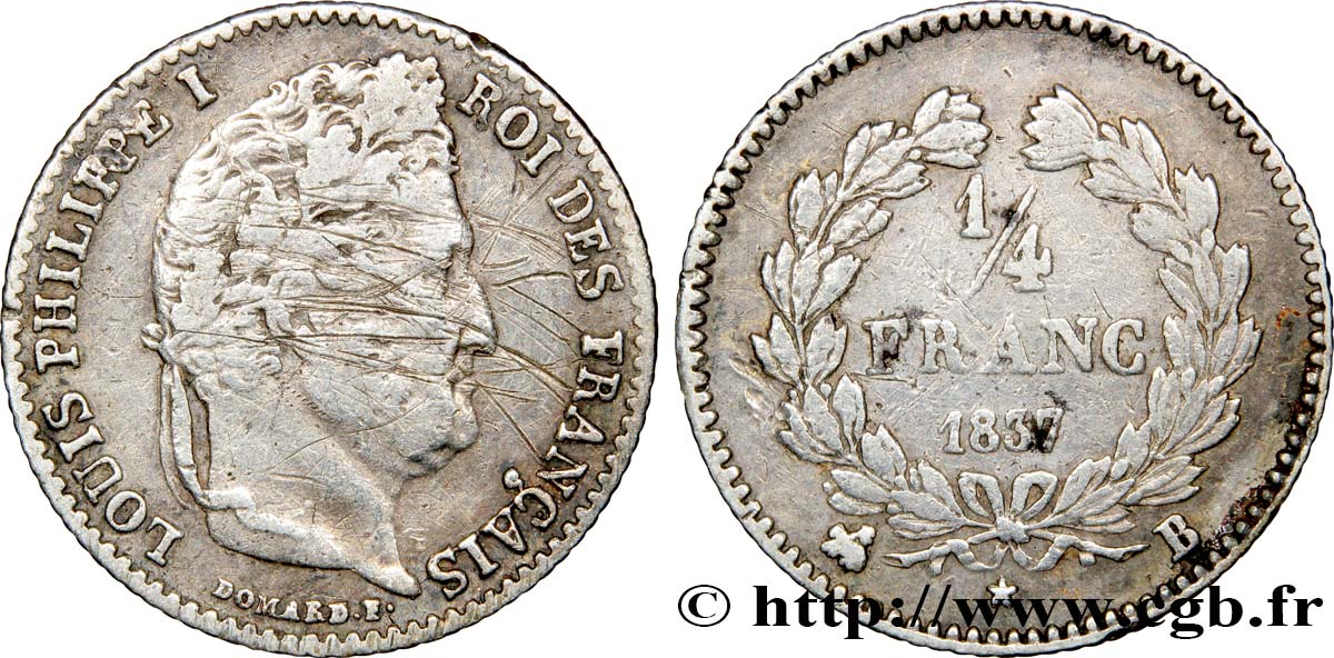 1/4 franc Louis-Philippe 1837 Rouen F.166/64 VF35 