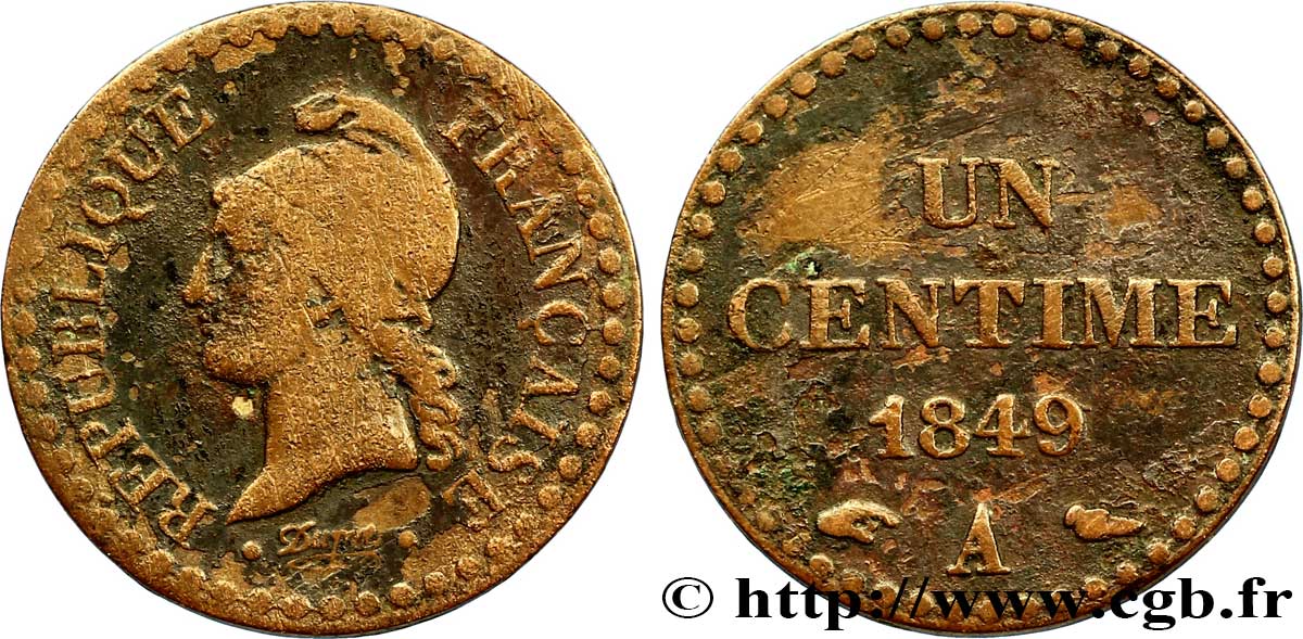 Un centime Dupré, IIe République 1849 Paris F.101/3 B10 