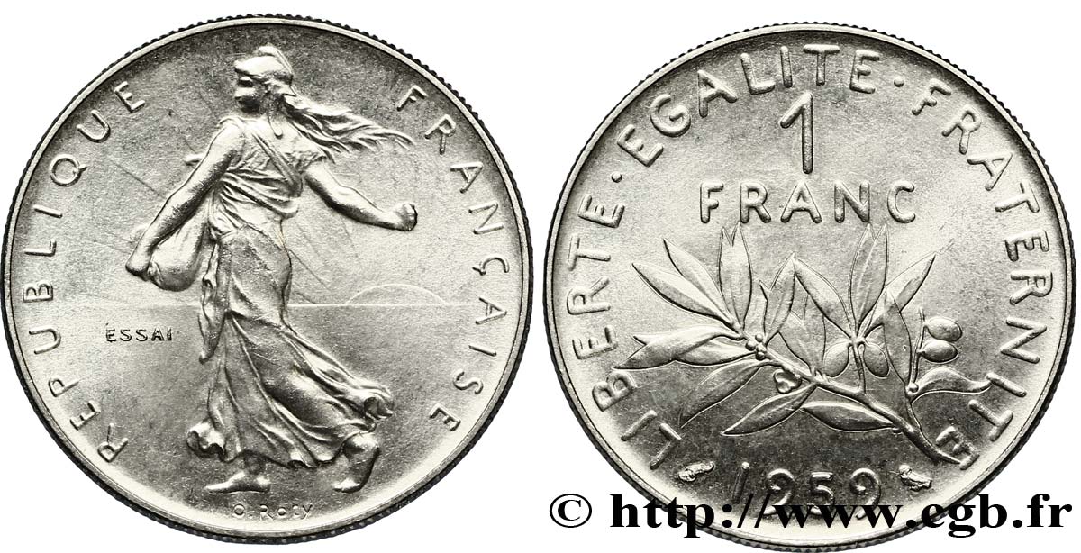 Essai de 1 franc Semeuse, nickel 1959 Paris F.226/3 SPL64 