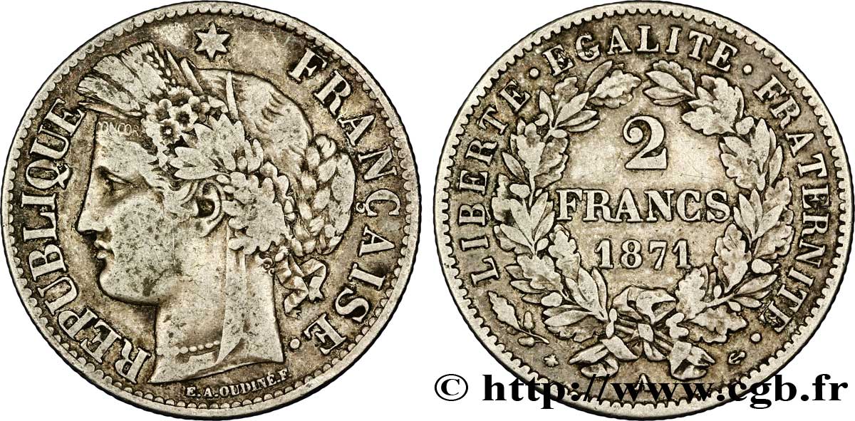 2 francs Cérès, avec légende 1871 Paris F.265/4 BB40 