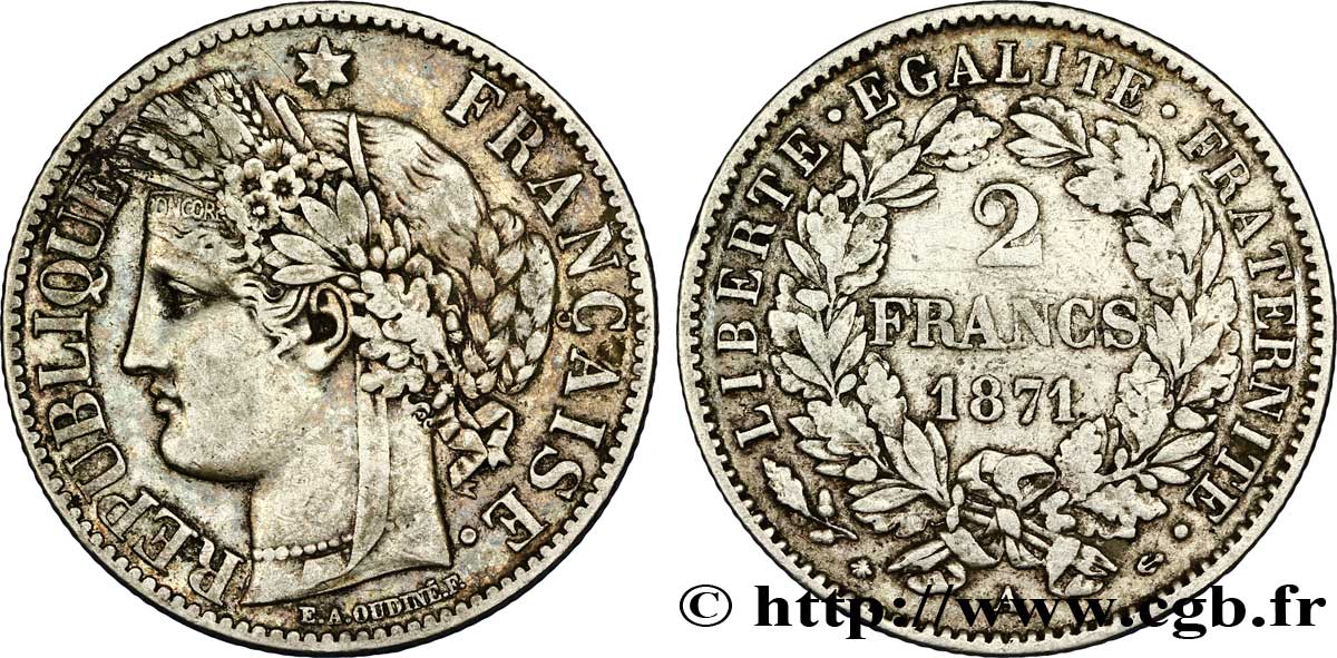 2 francs Cérès, avec légende 1871 Paris F.265/4 SS48 