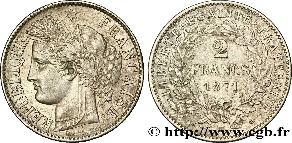 2 francs Cérès, avec légende 1871 Bordeaux F.265/7 TTB53 