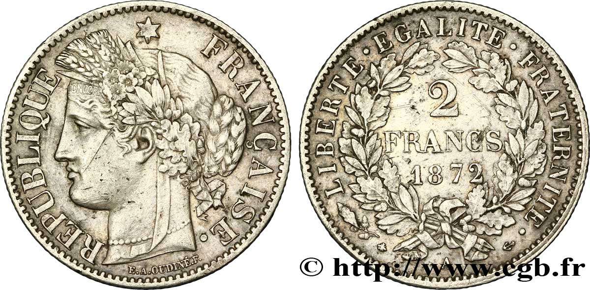 2 francs Cérès, avec légende 1872 Paris F.265/8 TTB48 