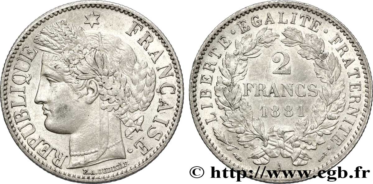 2 francs Cérès, avec légende 1881 Paris F.265/12 AU58 