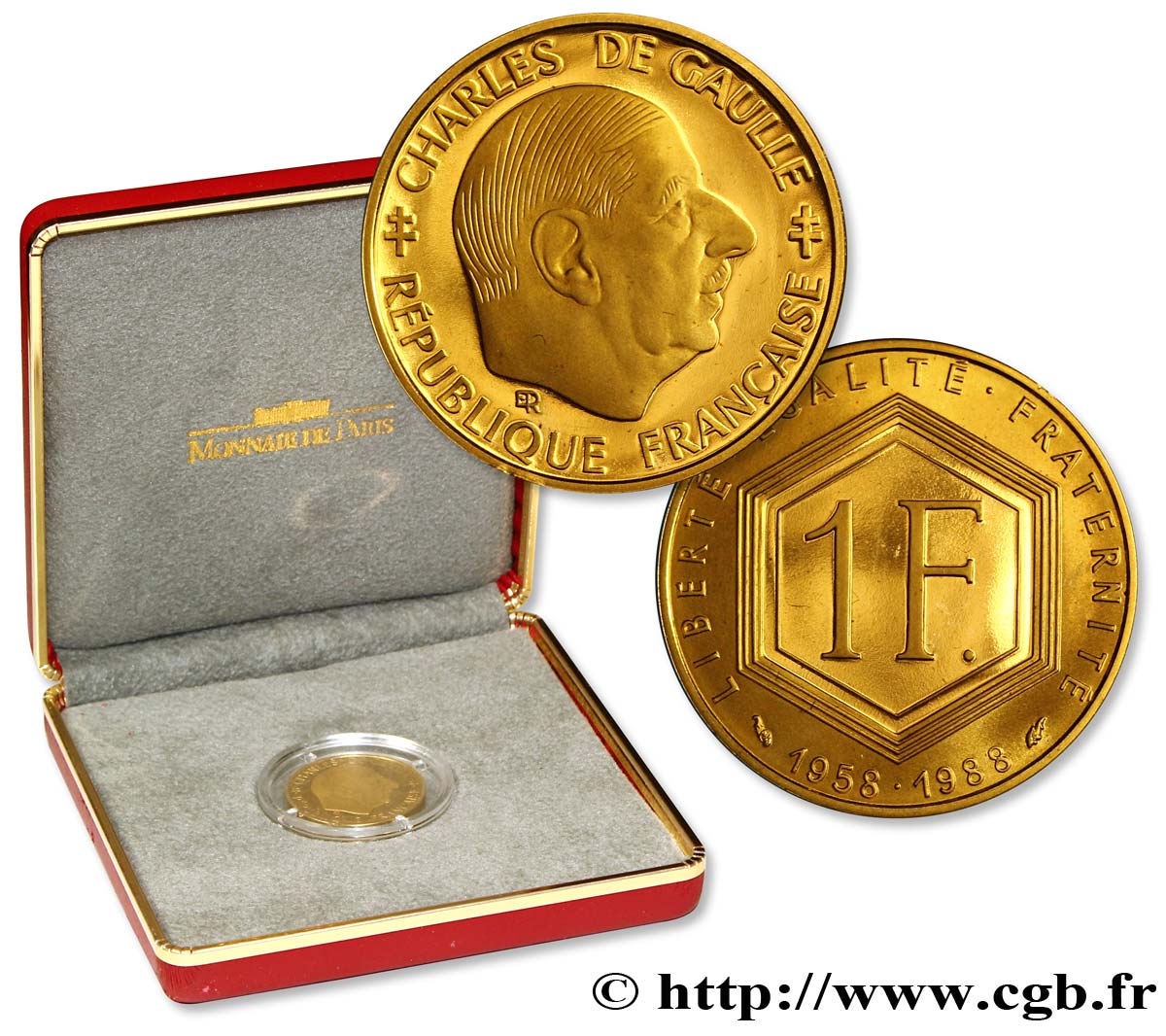 Belle Épreuve Or 1 franc De Gaulle 1988 Paris F.1000 1 fST64 