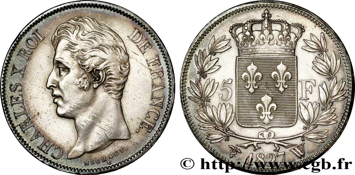 5 francs Charles X, 2e type 1827 Lille F.311/13 VZ55 
