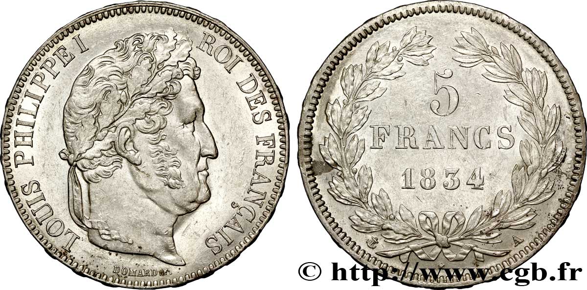 5 francs IIe type Domard 1834 Paris F.324/29 EBC58 