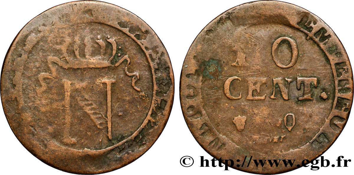Faux de 10 cent. à l N couronnée - Perpignan F.130/17 var. TB20 