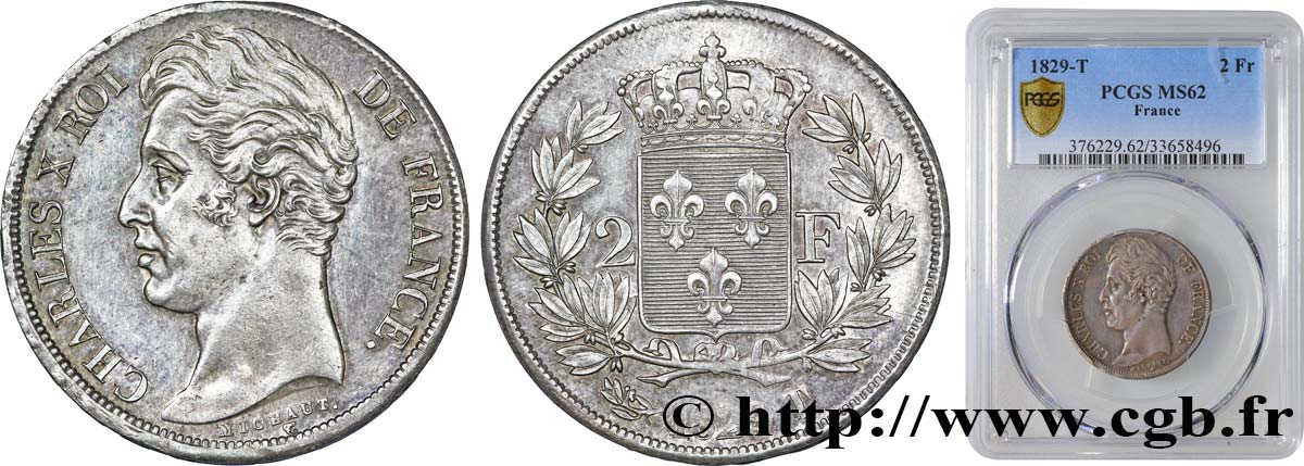 2 francs Charles X 1829 Nantes F.258/60 VZ62 PCGS