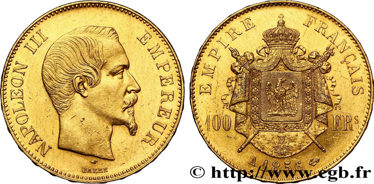 100 francs or Napoléon III, tête nue 1856 Paris F.550/3 AU50 
