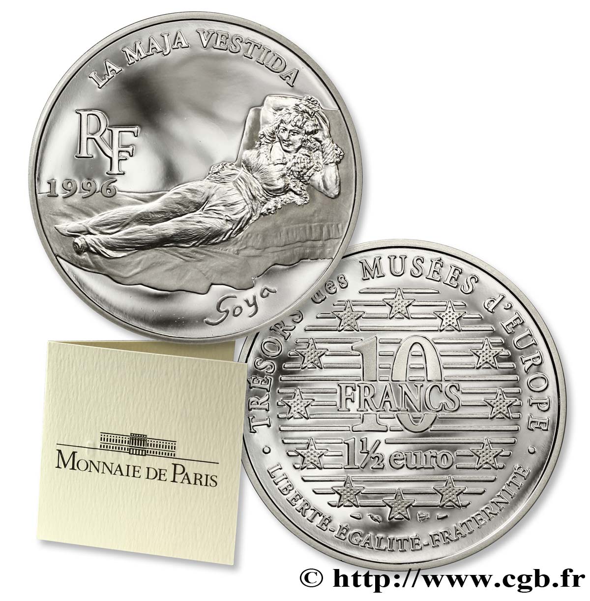 Belle Épreuve 1½ Euro / 10 Francs - La Maja Vestida de Goya 1996 Paris F.1906 1 FDC70 