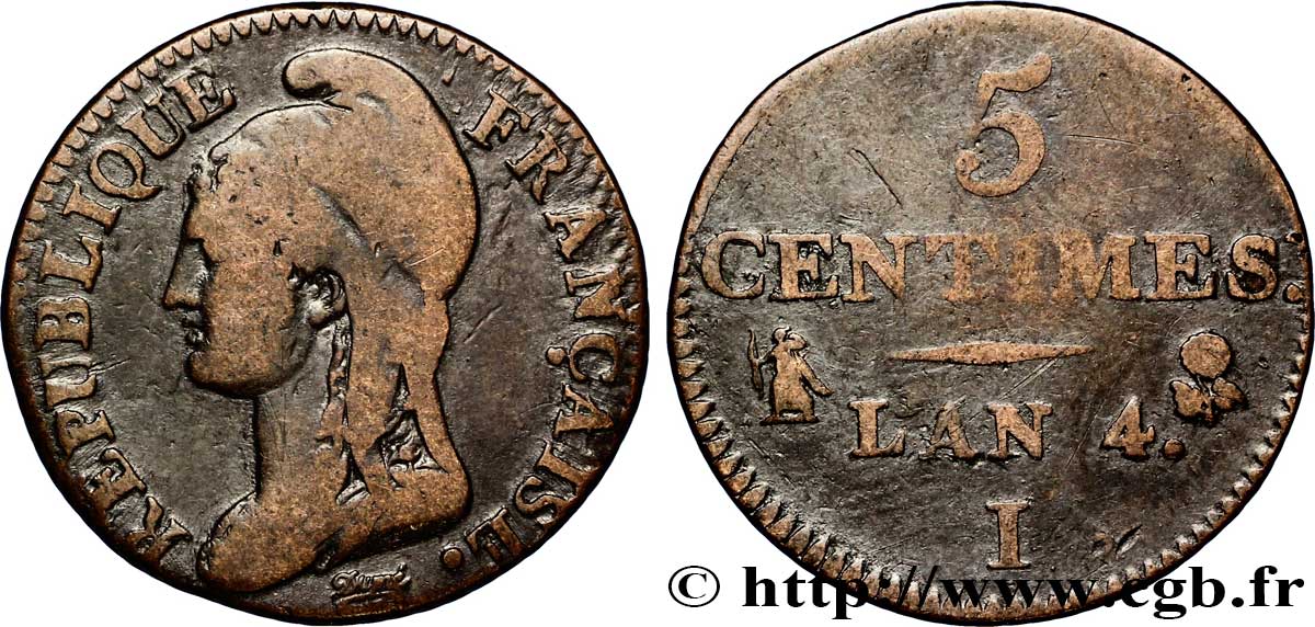 5 centimes Dupré, petit module 1796 Limoges F.113/2 TB15 