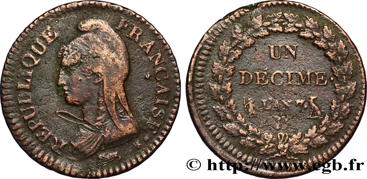 Un décime Dupré, grand module 1799 Lyon F.129/40 TTB45 