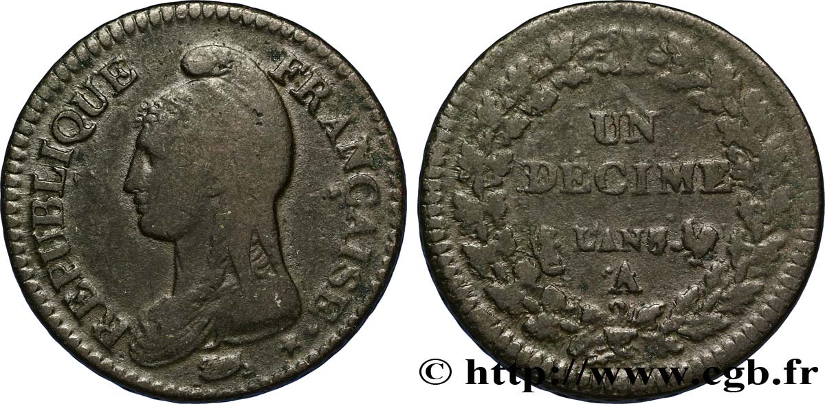 Un décime Dupré, grand module 1799 Paris F.129/22 TB20 