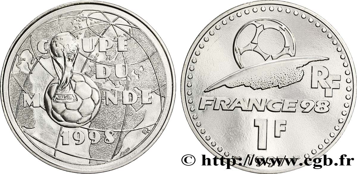 Brillant Universel 1 franc Coupe du Monde de Football 1998 1997 Paris F.1003 1 MS70 