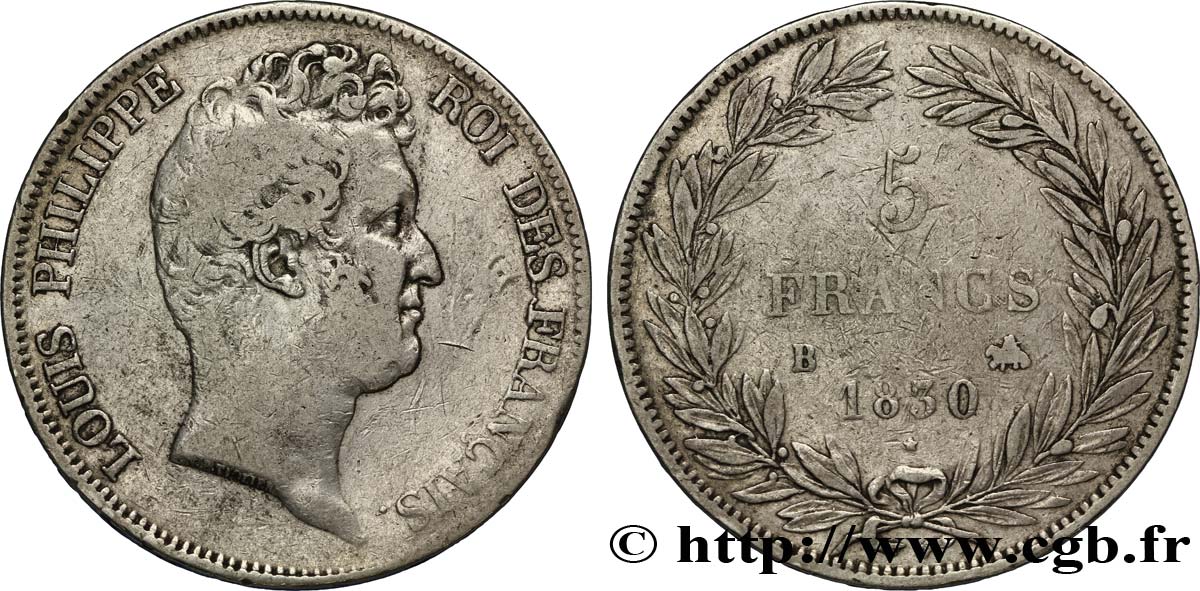 5 francs type Tiolier sans le I, tranche en creux 1830  Rouen F.313/2 TB20 
