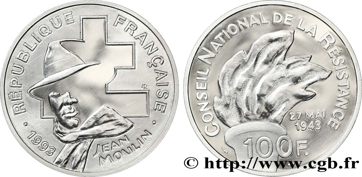 Belle Épreuve 100 francs - Jean Moulin 1993  F./ MS63 