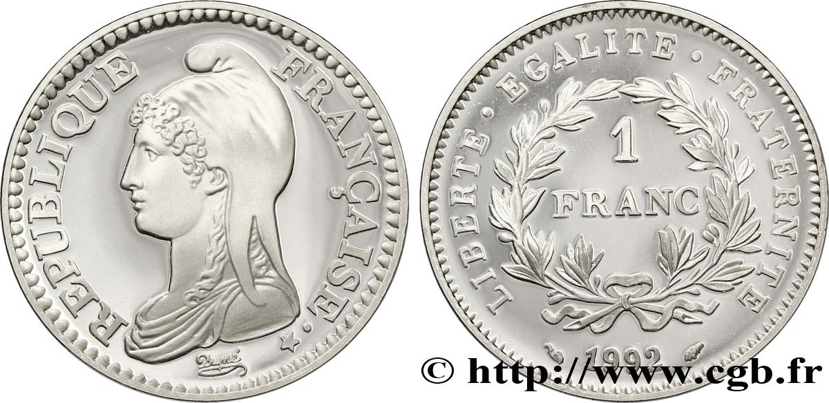 Belle Épreuve 1 franc République 1992 Paris F.1001 3 ST70 