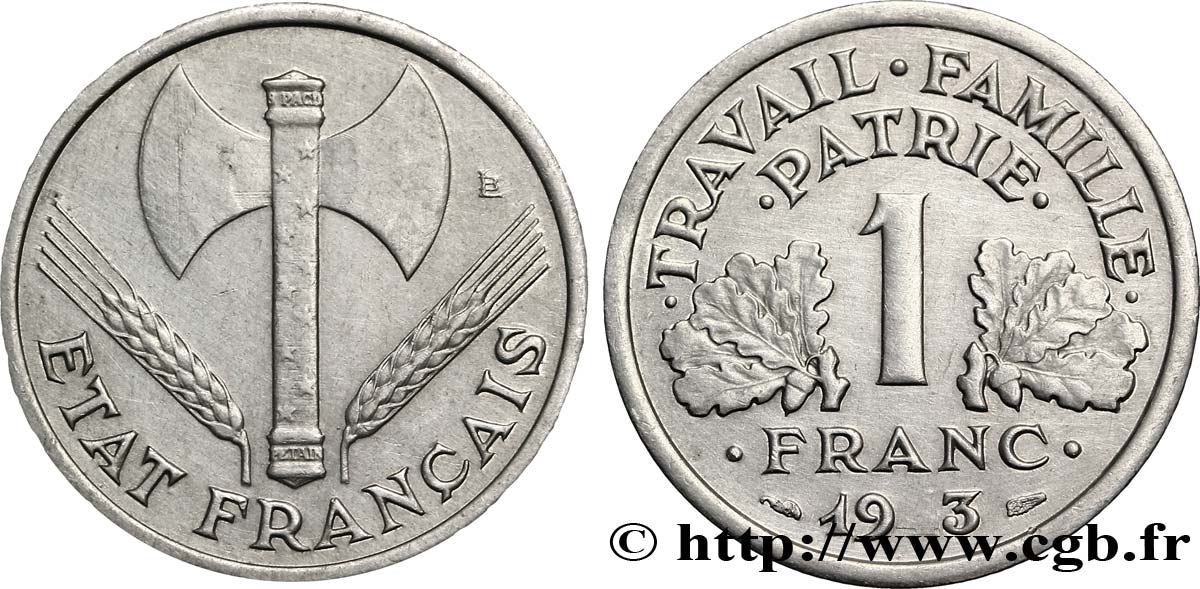 1 franc Francisque, légère 1943  F.223/3 var. TTB48 