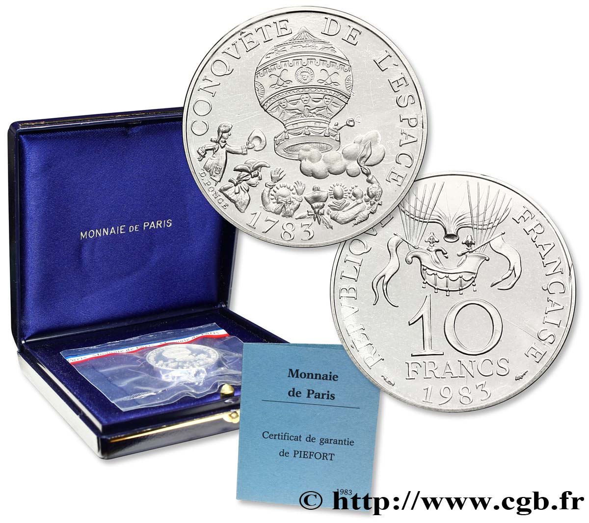 Piéfort Argent de 10 francs Conquête de l’Espace 1983 Pessac GEM.188 P2 FDC 