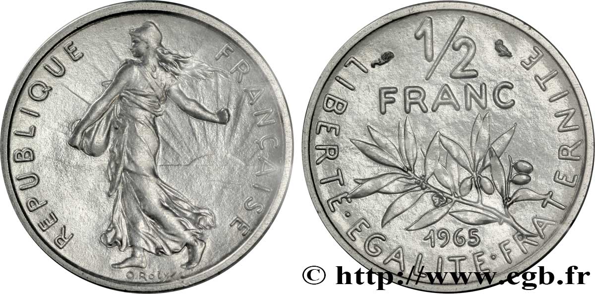 Piéfort nickel de 1/2 franc Semeuse 1965 Paris F.198/4P MS70 