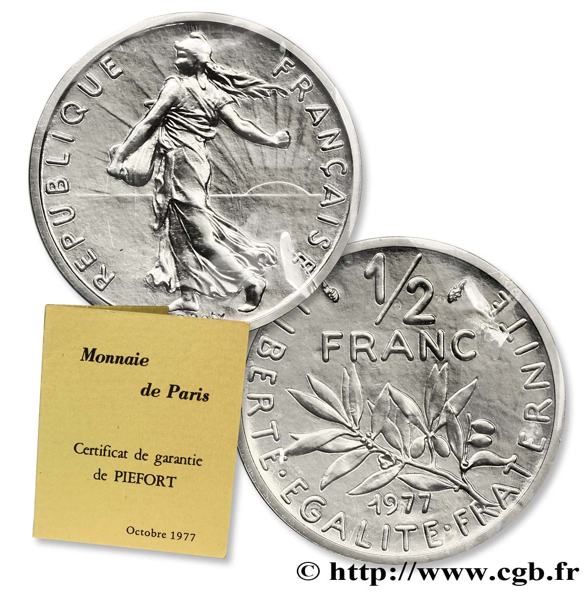 Piéfort nickel de 1/2 franc Semeuse 1977 Pessac F.198/16P MS70 
