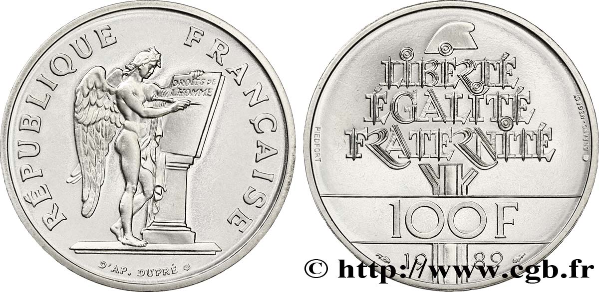 Piéfort Brillant Universel de 100 francs Droits de l Homme 1989 Pessac F.457/2P MS65 