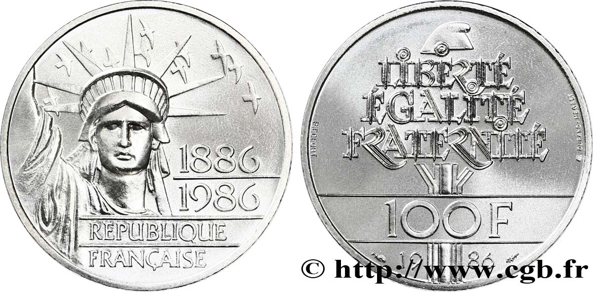 Piéfort Brillant Universel de 100 francs Liberté (Statue de la) 1986 Pessac F.454/2P ST65 
