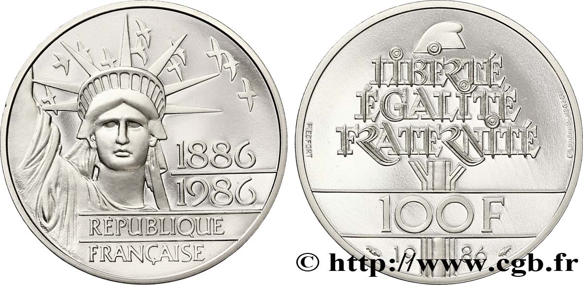 Piéfort Belle Épreuve de 100 francs Liberté (Statue de la) 1986 Pessac F.454/2P FDC65 