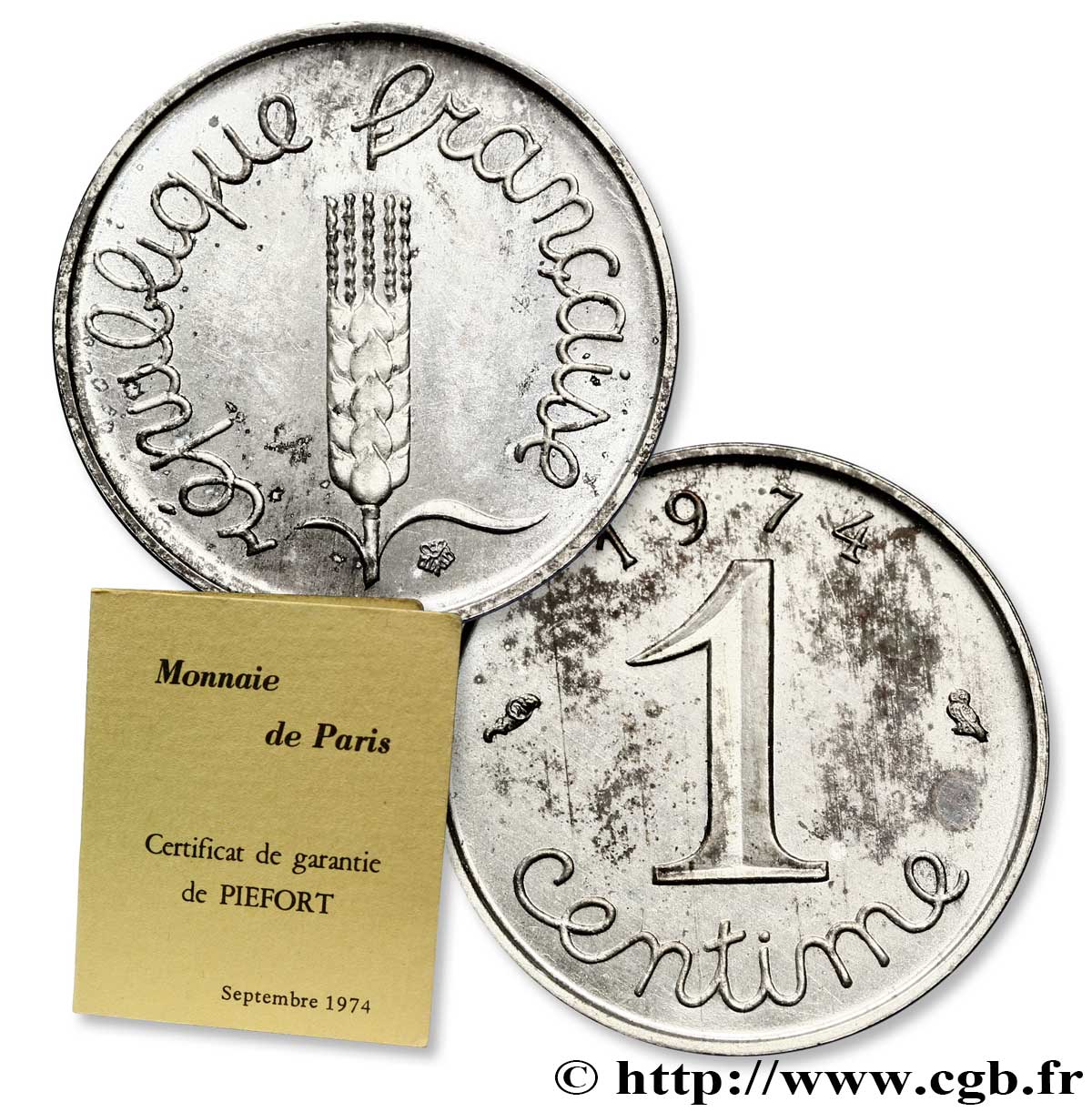 Piéfort argent de 1 centime Épi 1974 Pessac F.106/25P SPL64 