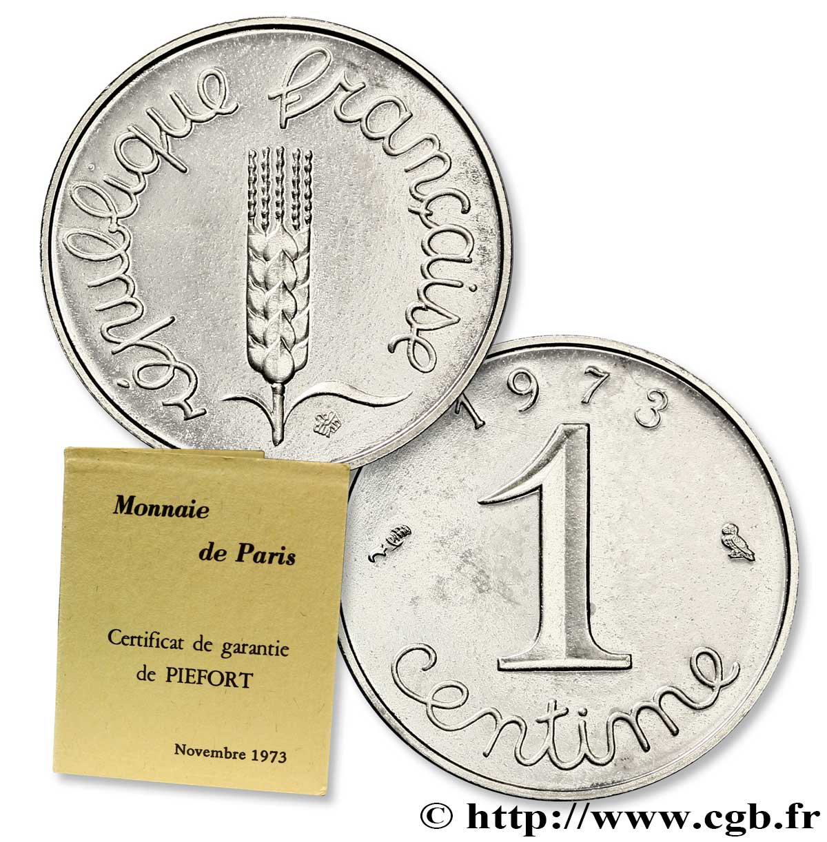 Piéfort argent de 1 centime Épi 1973 Pessac F.106/23P SPL64 