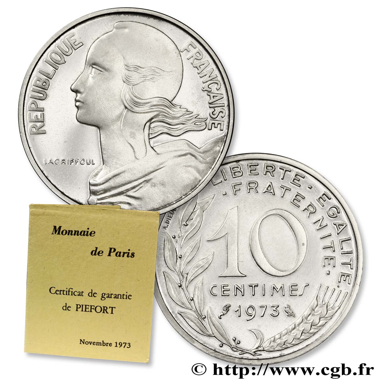 Piéfort argent de 10 centimes Marianne 1973 Pessac F.144/13P SPL64 