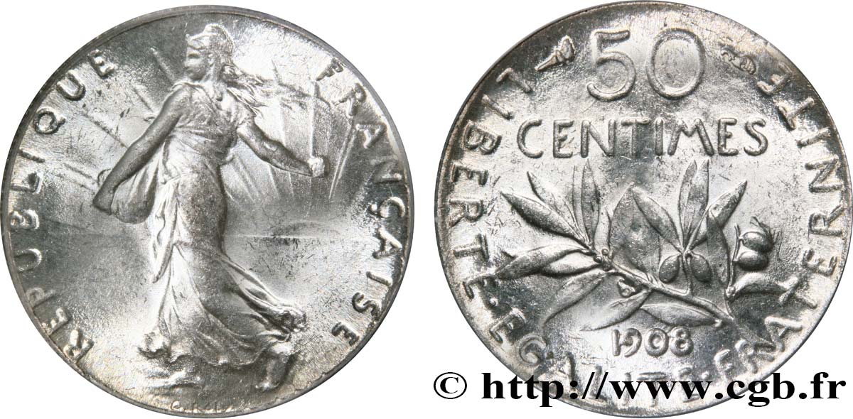 50 centimes Semeuse 1908 Paris F.190/15 FDC65 PCGS