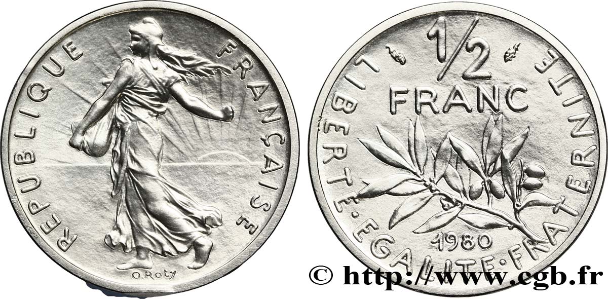 Piéfort argent de 1/2 franc Semeuse 1980 Pessac F.198/19P fST64 