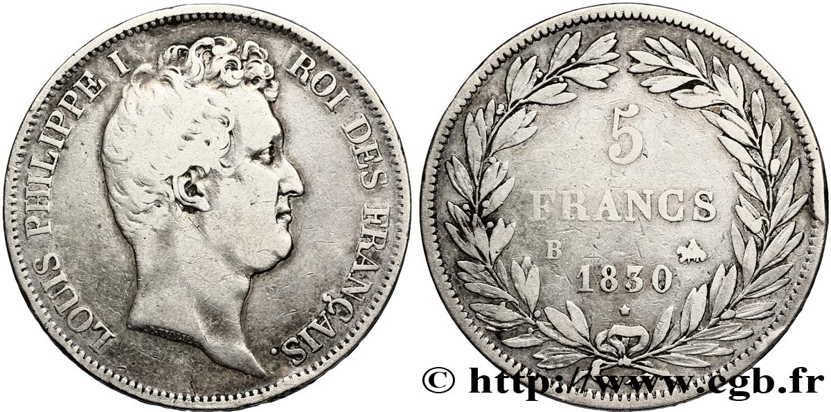 5 francs type Tiolier avec le I, tranche en creux 1830 Rouen F.315/2 S25 