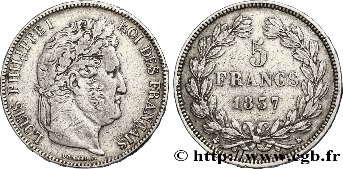 5 francs IIe type Domard 1837 Bordeaux F.324/65 VF30 