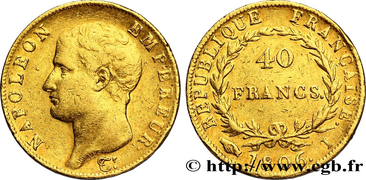 40 francs or Napoléon tête nue, Calendrier grégorien 1806 Limoges F.538/2 TTB45 