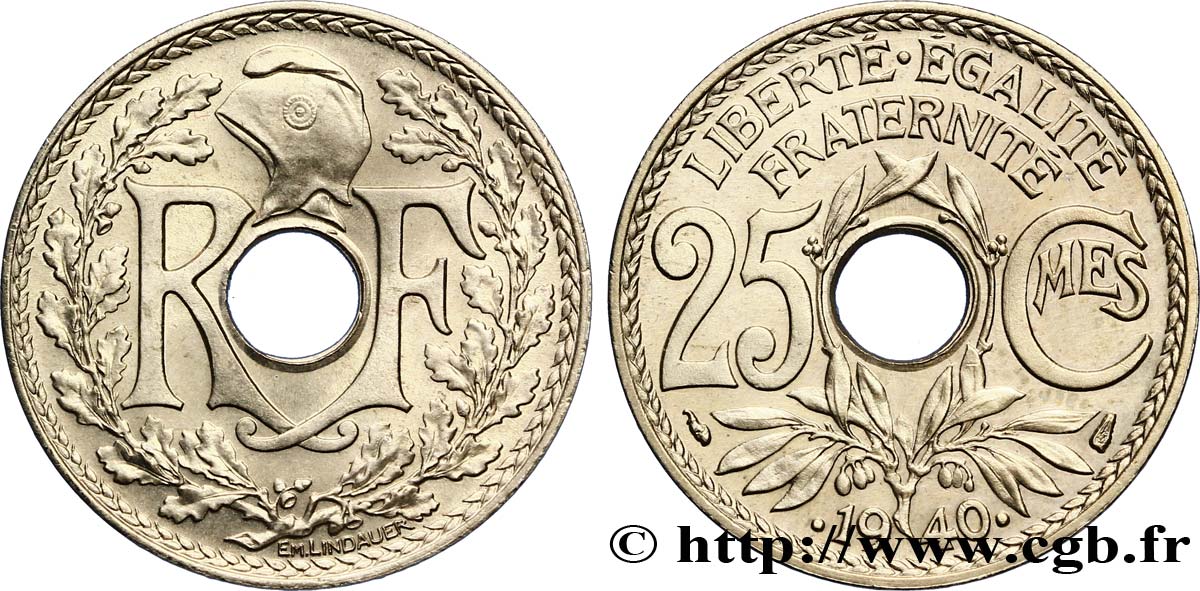 25 centimes Lindauer, maillechort 1940  F.172/4 SUP60 
