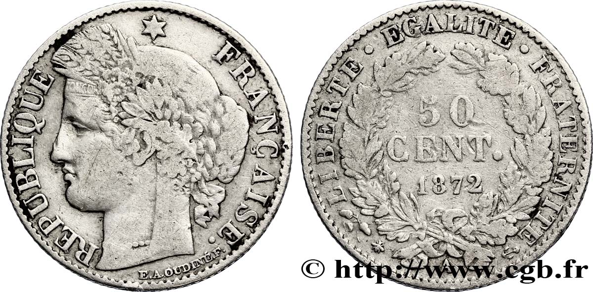 50 centimes Cérès, IIIe République 1872 Paris F.189/3 VF25 