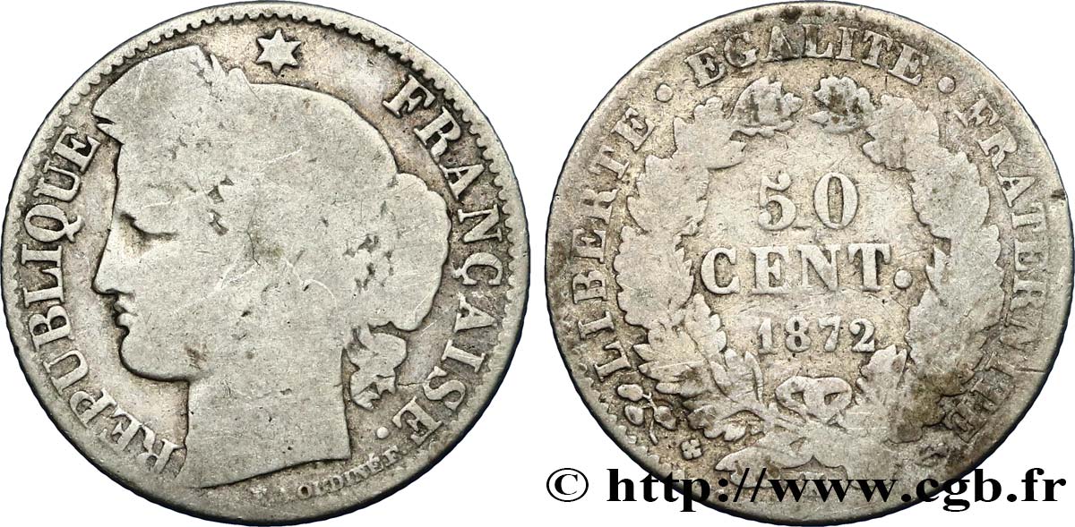 50 centimes Cérès, IIIe République 1872 Bordeaux F.189/4 RC8 