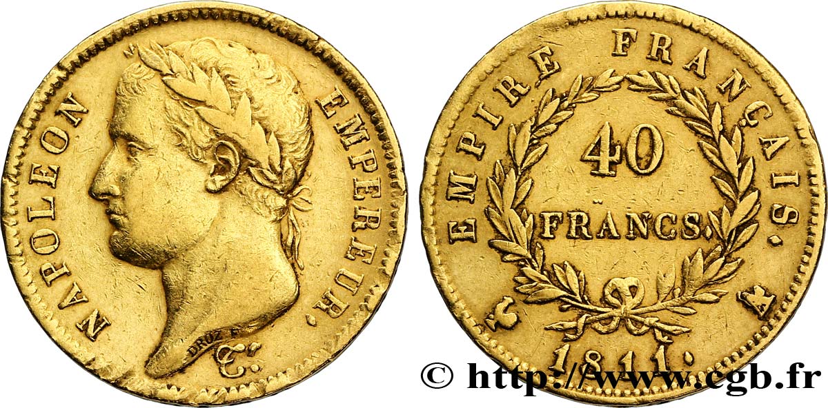 40 francs or Napoléon tête laurée, Empire français 1811 Paris F.541/7 TTB45 