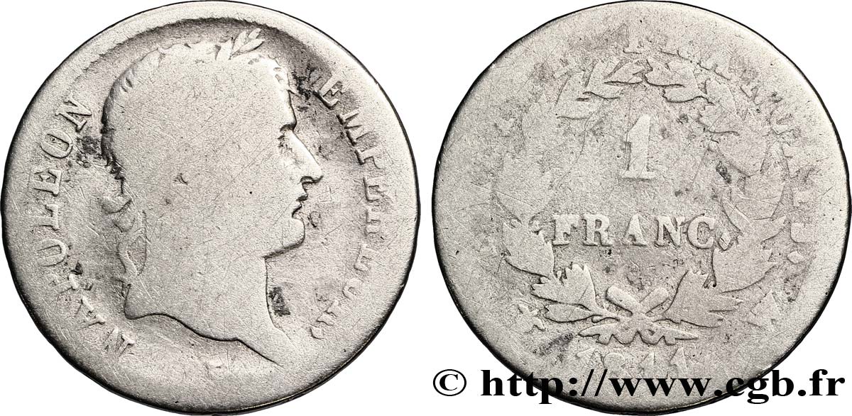 1 franc Napoléon Ier tête laurée, Empire français 1811 Lille F.205/41 SGE6 