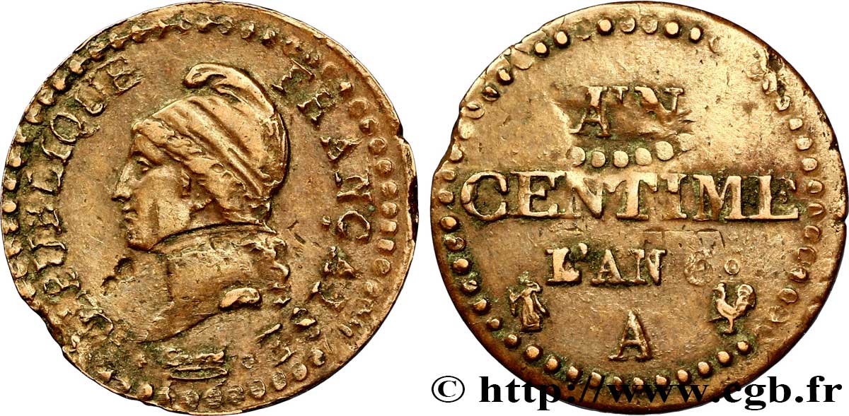 Un centime Dupré, petit 6, double frappe 1798 Paris F.100/2 var. TTB45 