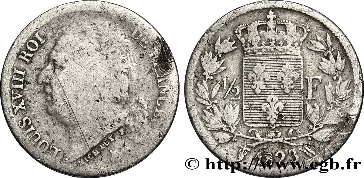 1/2 franc Louis XVIII 1823 Lille F.179/42 F15 