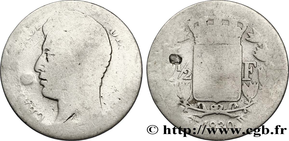 1/2 franc Charles X 1830 Lille F.180/54 AG3 