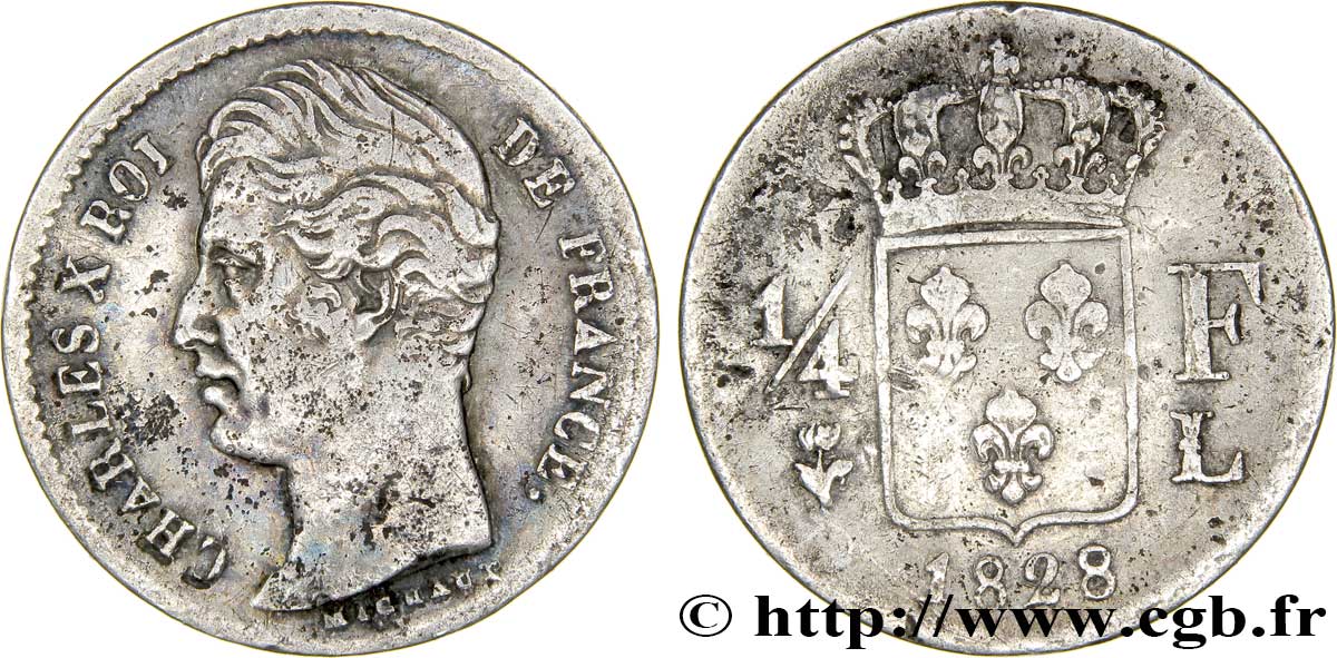 1/4 franc Charles X 1828 Bayonne F.164/24 TB18 