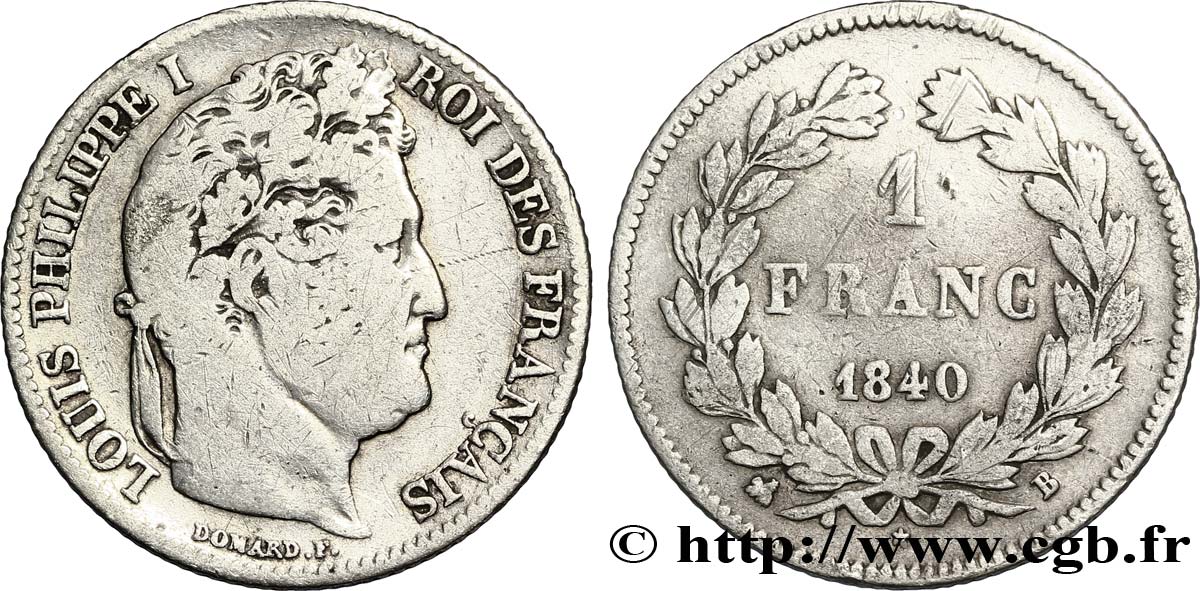1 franc Louis-Philippe, couronne de chêne 1840 Rouen F.210/74 TB15 