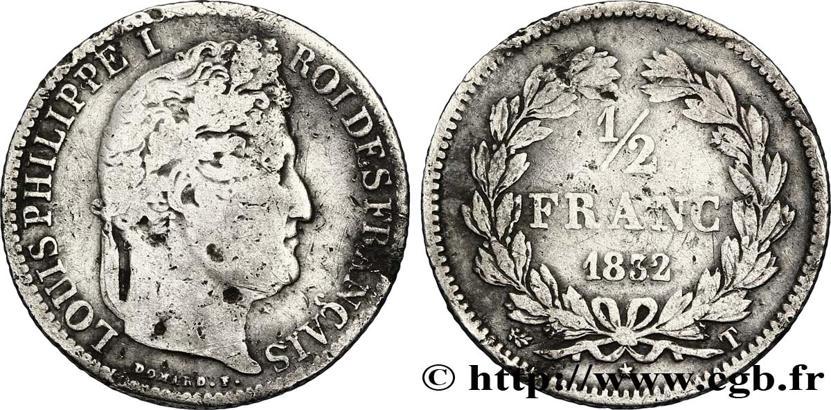 1/2 franc Louis-Philippe 1832 Nantes F.182/26 B+ 